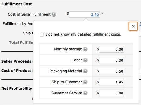 Fulfillment Costs in Amazon FBA Calculator
