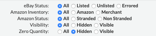 Amazon Inventory Filters