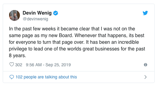 Devin Wenig Tweet about Leaving eBay