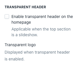 Logo transparency setting in Shopify theme.