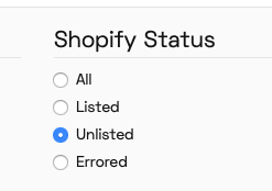 Shopify Filters on JoeLister Amazon Inventory Page