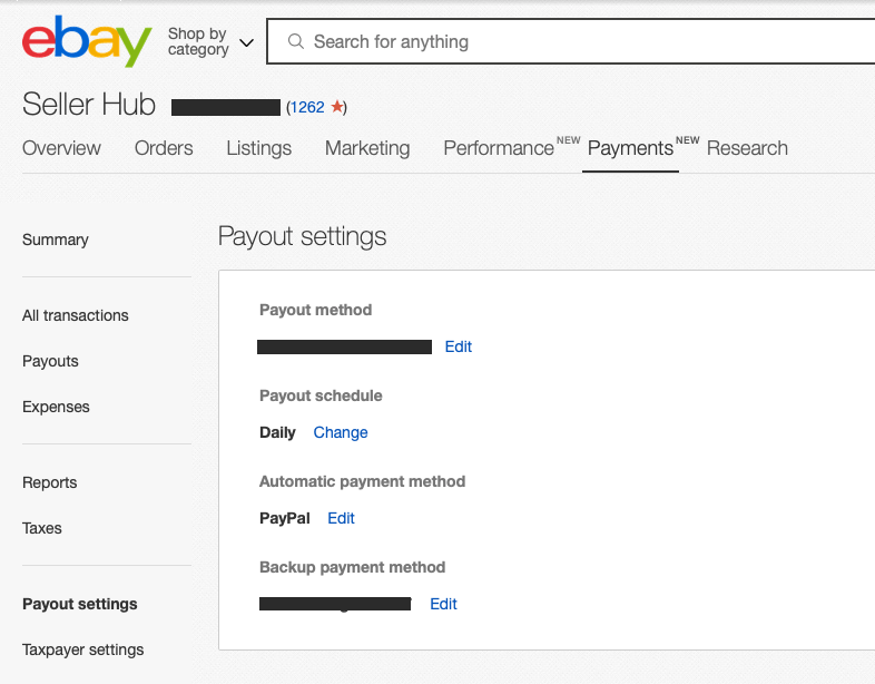 eBay Managed Payments — Payout Settings